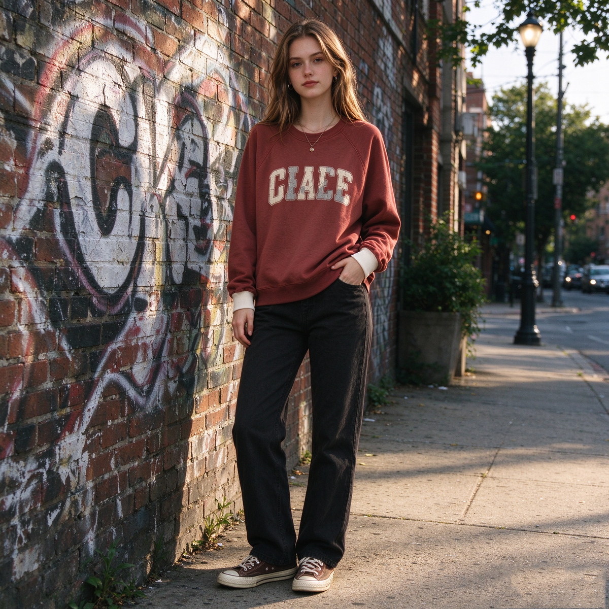 Rust CIAEE Vintage Varsity Raglan Crewneck Sweatshirt